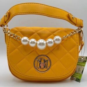 Yellow Quilted Pearl-Accent Crossbody Bag